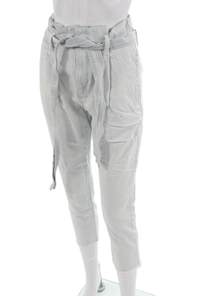 DL1961 Women Light Blue Paperbag Cropped Ankle Pants Cotton Drawstring Size 24
