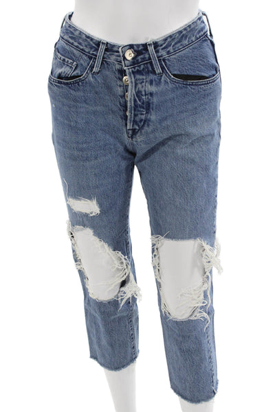 3x1 NYC Women Cropped Mom Jeans Blue Mid Rise Button Fly Size 24