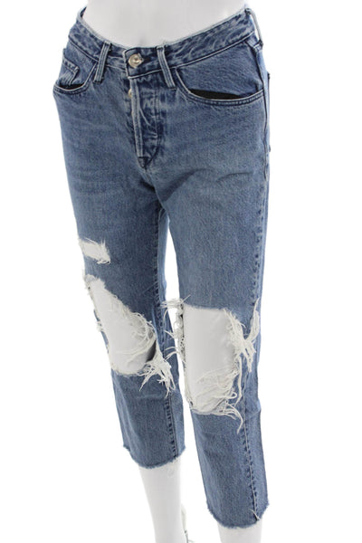 3x1 NYC Women Cropped Mom Jeans Blue Mid Rise Button Fly Size 24
