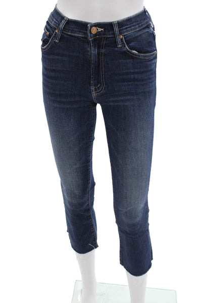 Mother Women Ankle Cropped Jeans Dark Blue Mid Rise Button Fly Petite Size 23