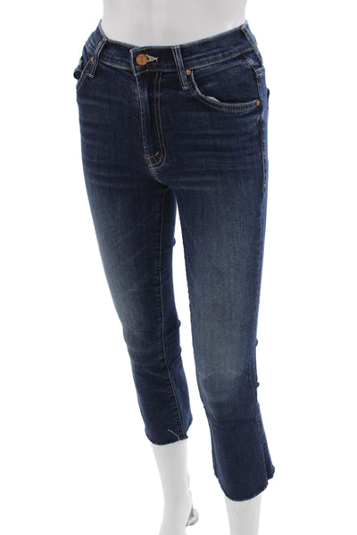Mother Women Ankle Cropped Jeans Dark Blue Mid Rise Button Fly Petite Size 23