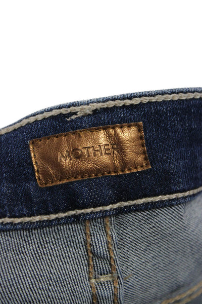 Mother Women Ankle Cropped Jeans Dark Blue Mid Rise Button Fly Petite Size 23