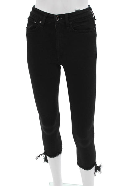 Rag & Bone Women Cropped Ankle Skinny Jeans Black High Rise Button Size 24