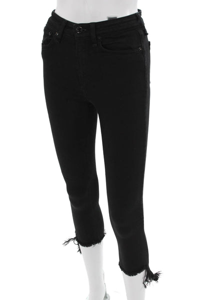 Rag & Bone Women Cropped Ankle Skinny Jeans Black High Rise Button Size 24
