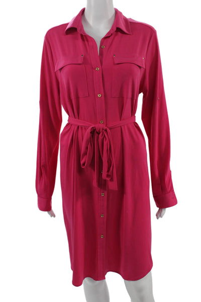 Calvin Klein Women Shirt Dress Pink Long Sleeve Collared Button Size 10