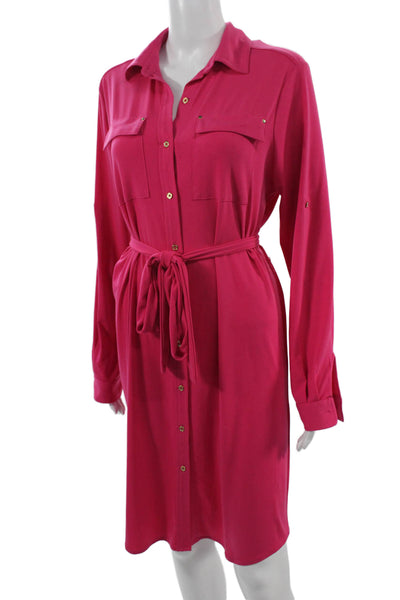 Calvin Klein Women Shirt Dress Pink Long Sleeve Collared Button Size 10
