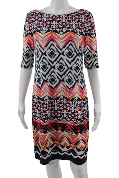 Vince Women Shift Dress Black Aztec Geometric Zip Round Neck Size 8
