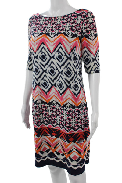 Vince Women Shift Dress Black Aztec Geometric Zip Round Neck Size 8