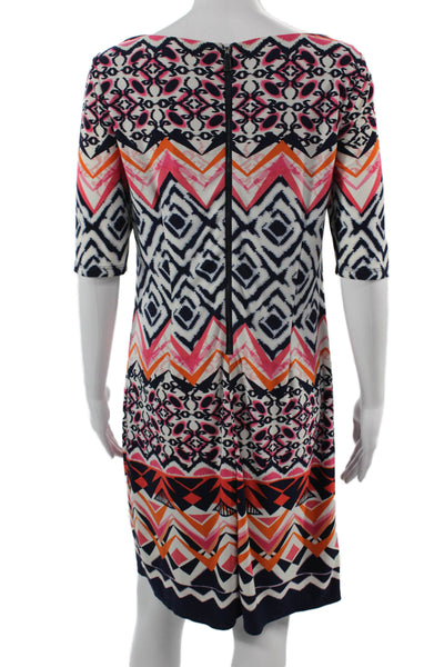 Vince Women Shift Dress Black Aztec Geometric Zip Round Neck Size 8