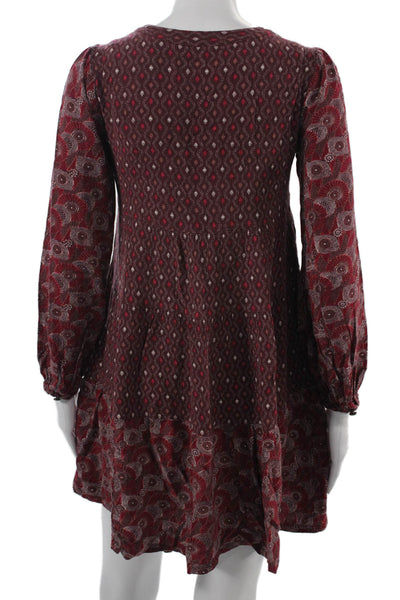 Maeve Anthropologie Womens Paisley V-Neck Shift Dress Brown Long Sleeve Size S