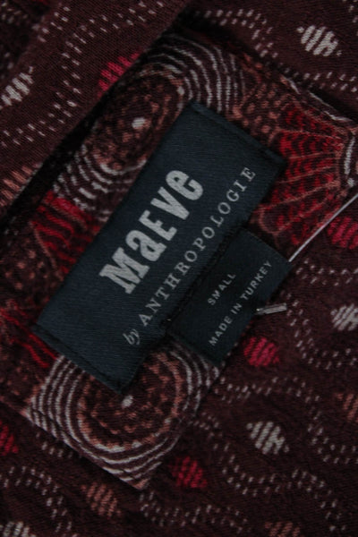 Maeve Anthropologie Womens Paisley V-Neck Shift Dress Brown Long Sleeve Size S