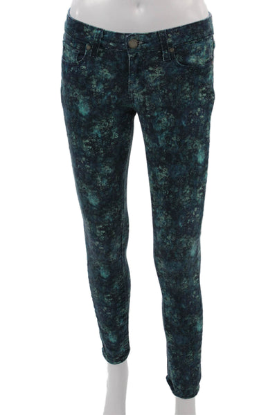 Paige Women Dark Blue Floral Ankle Skinny Jeans Low Rise Button Size 26
