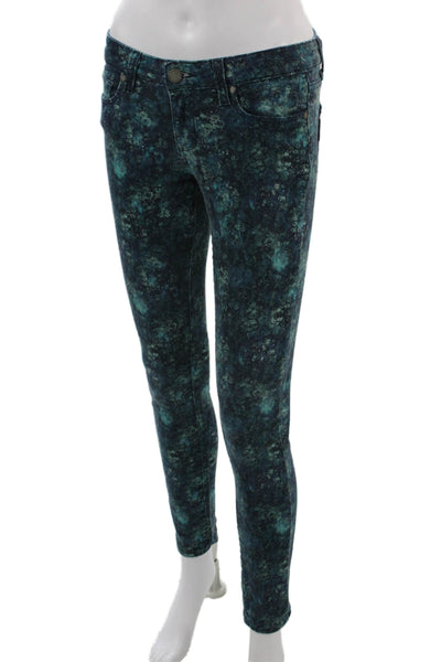 Paige Women Dark Blue Floral Ankle Skinny Jeans Low Rise Button Size 26