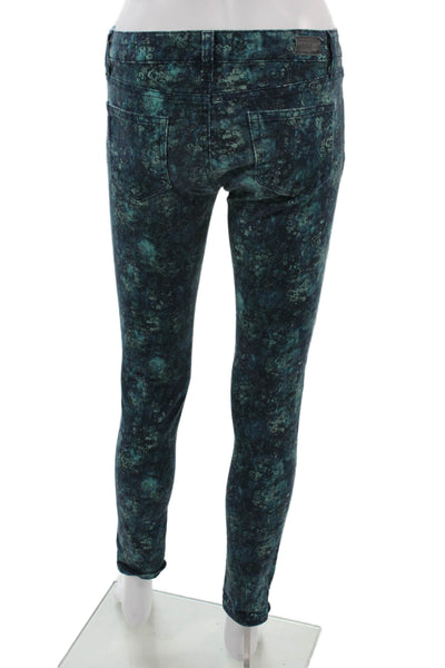 Paige Women Dark Blue Floral Ankle Skinny Jeans Low Rise Button Size 26