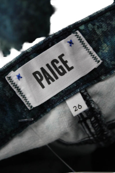 Paige Women Dark Blue Floral Ankle Skinny Jeans Low Rise Button Size 26