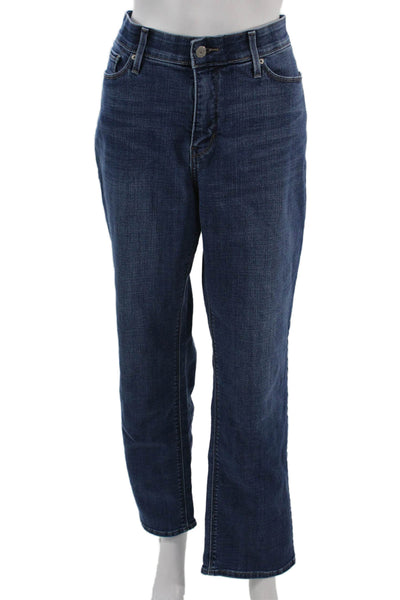 Levis Unisex Straight Jeans Dark Blue Mid Rise Button Fly Solid Size 14