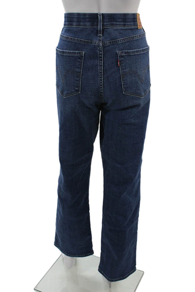 Levis Unisex Straight Jeans Dark Blue Mid Rise Button Fly Solid Size 14