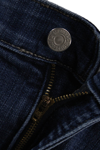 Levis Unisex Straight Jeans Dark Blue Mid Rise Button Fly Solid Size 14