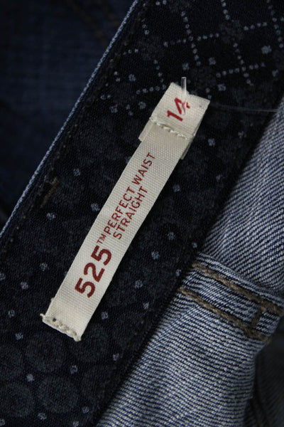 Levis Unisex Straight Jeans Dark Blue Mid Rise Button Fly Solid Size 14