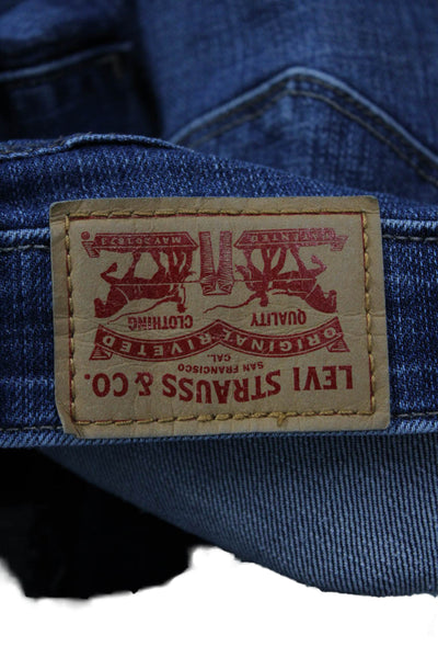 Levis Unisex Straight Jeans Dark Blue Mid Rise Button Fly Solid Size 14