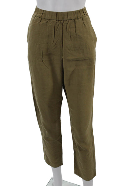Zara Womens Ankle Cropped Pants Brown Modal Polyester Solid Army Size XS