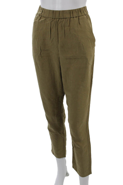 Zara Womens Ankle Cropped Pants Brown Modal Polyester Solid Army Size XS