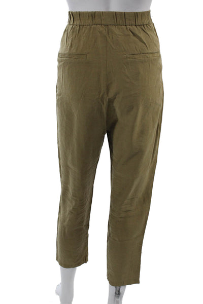 Zara Womens Ankle Cropped Pants Brown Modal Polyester Solid Army Size XS