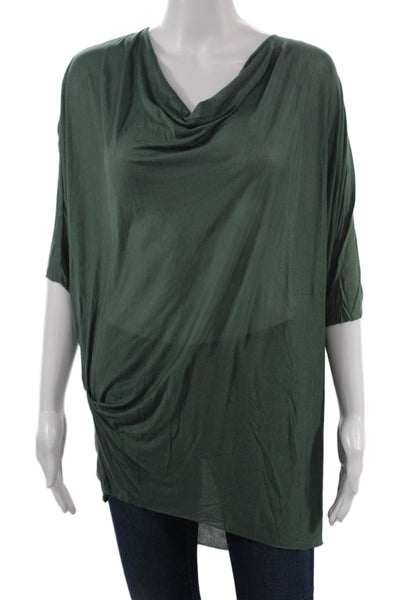 Helmut Lang Women Tunic Green Modal Short Sleeve Solid Preowned Size S