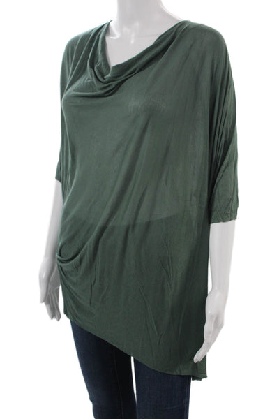 Helmut Lang Women Tunic Green Modal Short Sleeve Solid Preowned Size S