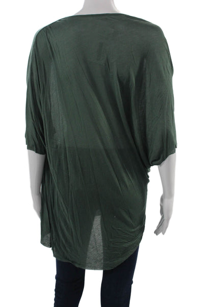 Helmut Lang Women Tunic Green Modal Short Sleeve Solid Preowned Size S