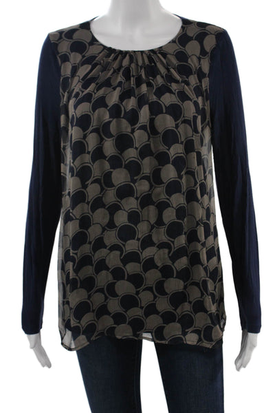 Boden Womens Tunic Blouse Dark Blue Geometric Long Sleeve Size 6