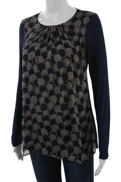 Boden Womens Tunic Blouse Dark Blue Geometric Long Sleeve Size 6