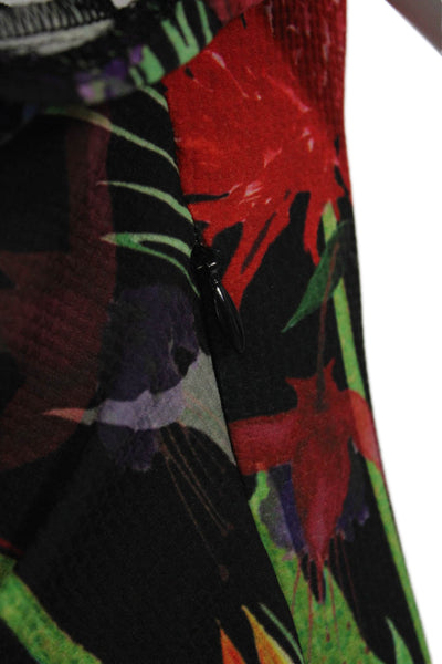 Eva Franco Womens Floral V Neck Short Sleeve Black Polyester Blouse Size 6