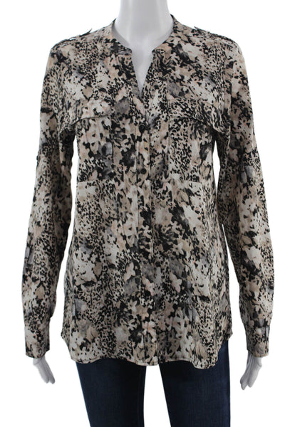 Calvin Klein Womens Tunic Blouse V-Neck Long Sleeve Button Animal Print Size S
