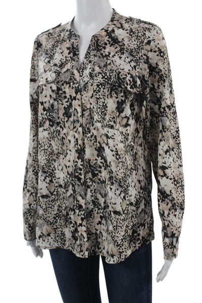 Calvin Klein Womens Tunic Blouse V-Neck Long Sleeve Button Animal Print Size S