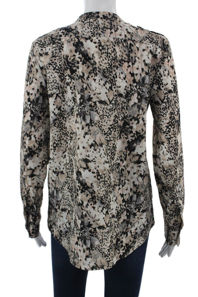 Calvin Klein Womens Tunic Blouse V-Neck Long Sleeve Button Animal Print Size S