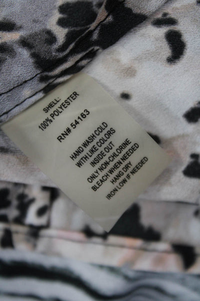 Calvin Klein Womens Tunic Blouse V-Neck Long Sleeve Button Animal Print Size S