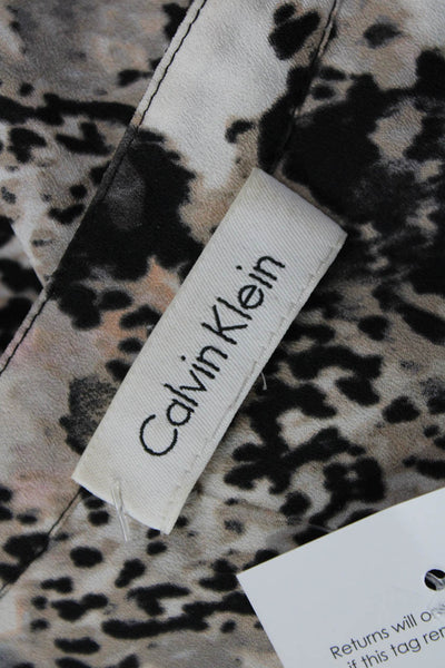 Calvin Klein Womens Tunic Blouse V-Neck Long Sleeve Button Animal Print Size S