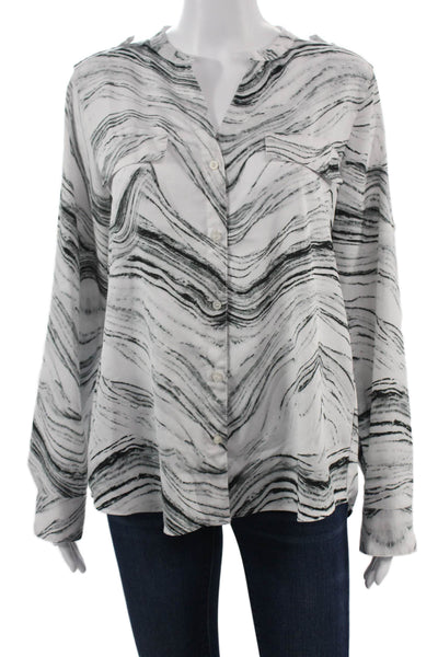 Calvin Klein Womens V-Neck Button-Up Blouse Long Sleeve White Size M