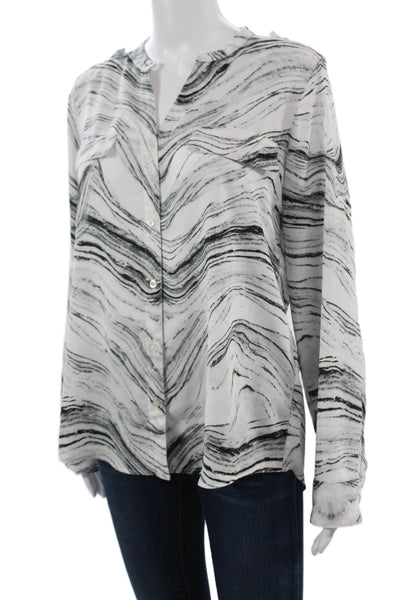 Calvin Klein Womens V-Neck Button-Up Blouse Long Sleeve White Size M