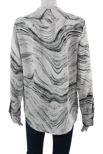 Calvin Klein Womens V-Neck Button-Up Blouse Long Sleeve White Size M