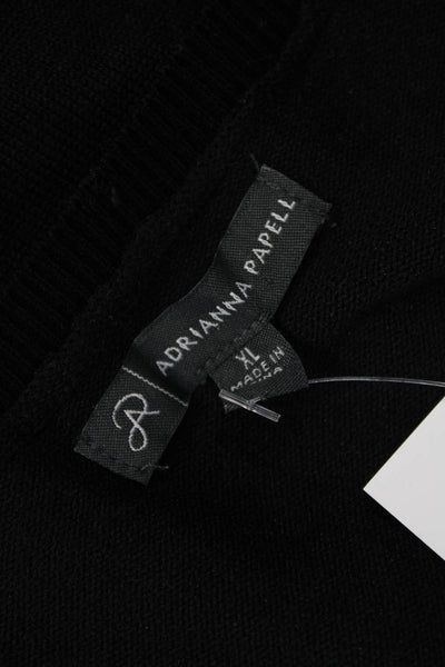 Adrianna Papell Womens Polka Dot V-Neck 3/4 Sleeve Black Blouse Size XL