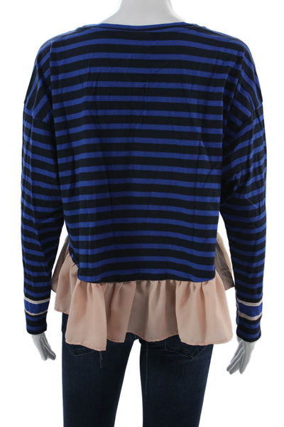 Deletta Anthropologie Womens Cropped Striped Cotton Blouse Black Size L