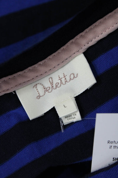 Deletta Anthropologie Womens Cropped Striped Cotton Blouse Black Size L