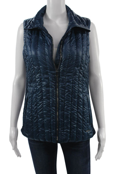 Calvin Klein Women Puffer Quilted Vest Dark Blue Collared Zip Size M