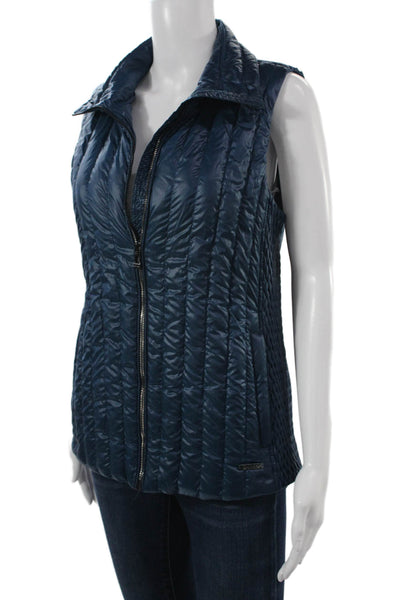 Calvin Klein Women Puffer Quilted Vest Dark Blue Collared Zip Size M