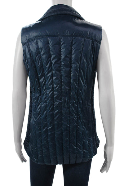 Calvin Klein Women Puffer Quilted Vest Dark Blue Collared Zip Size M