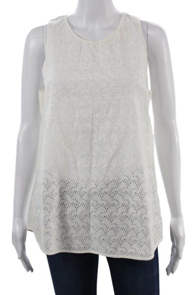 Theory Women Sleeveless Tunic Round Neck White Cotton Boho Size M