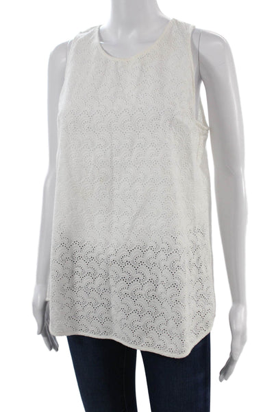 Theory Women Sleeveless Tunic Round Neck White Cotton Boho Size M