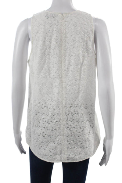 Theory Women Sleeveless Tunic Round Neck White Cotton Boho Size M